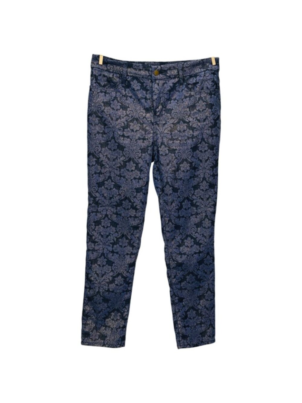 Chicos Girlfriend Slim Leg Ankle Jean Blue Floral Shimmer Stretch Size 0 | S | 4 - Picture 2 of 14